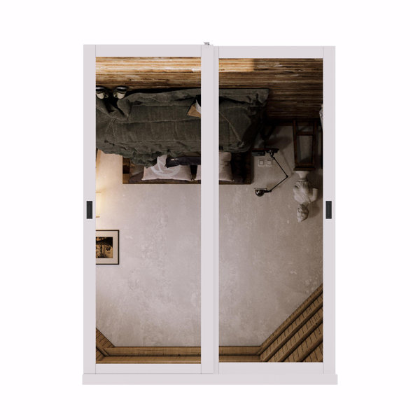 Home Worthy 80''H Mirrored Pantry Sliding Closet Doors with Hardware